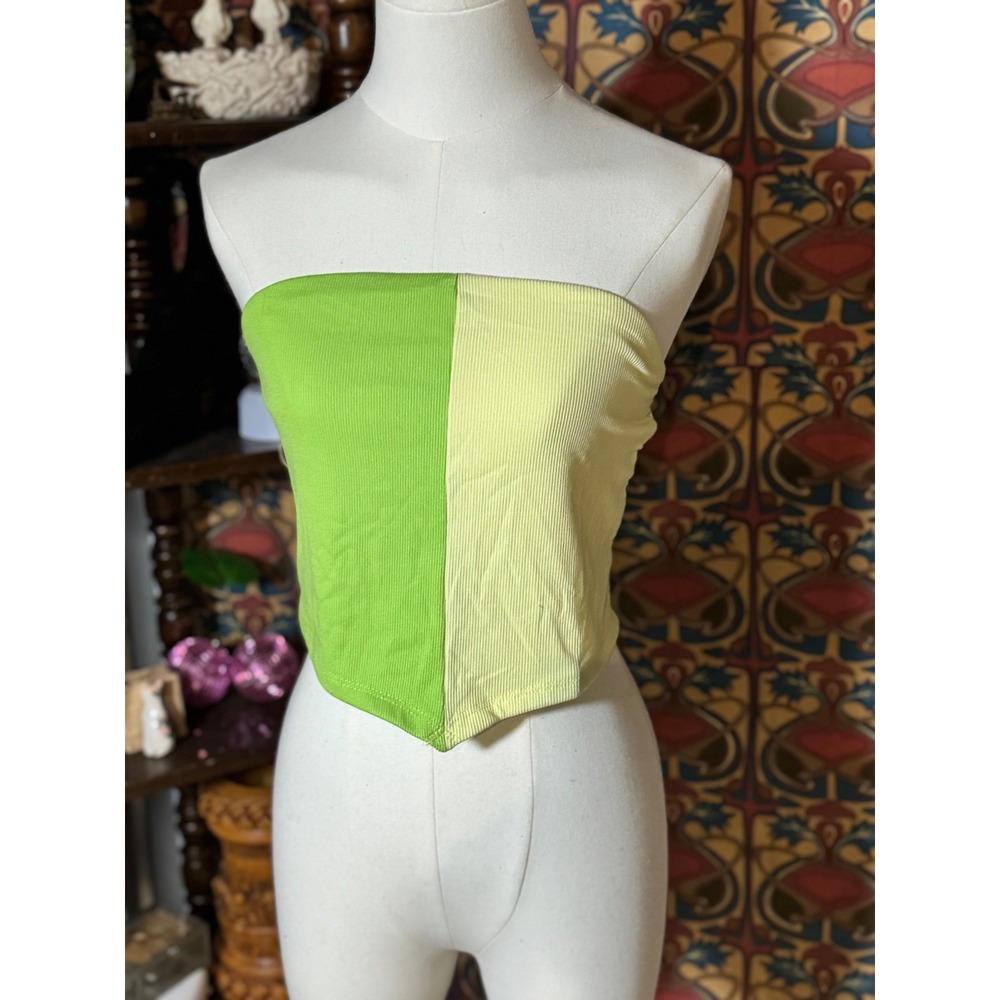 Rue21 Colorblock Tube Top Green Yellow‎ Cropped Ribbed Banded Top Y2K